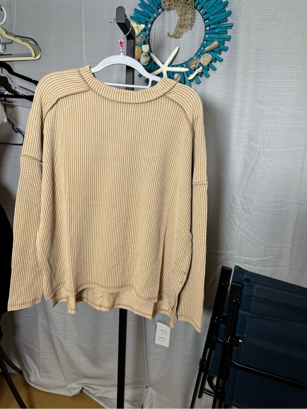 NWOT Zenana Ribbed Top Sand Beige